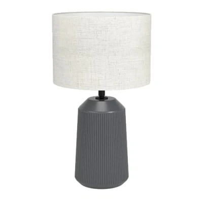 Imagen de Eglo Capalbio Lámpara para mesa y mesita de noche, adecuada colocar en el salón o dormitorio, fabricada cerámica color gris con pantalla tejido beige, portalámparas E27