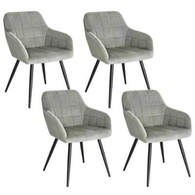 Imagen de WOLTU 4 x Sillas de Comedor Nordicas Estilo Vintage Juego 4, Silla Cocina Tapizada con Reposabrazos Tapizadas en Terciopelo, Estructura Metal, Gris BH93gr