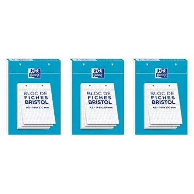 Imagen de OXFORD Lot de 3 Blocs 30 Fiches Bristol Perforées 2.0 A5 Q5/5 Blanc
