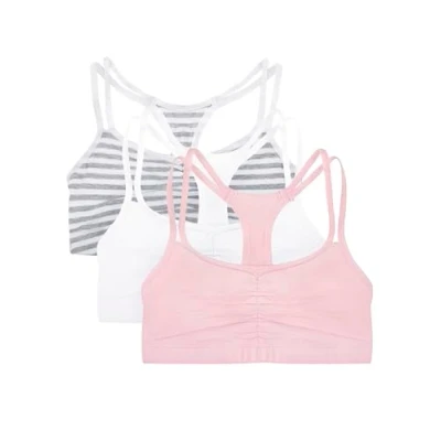 Imagen de Fruit of the Loom Paquete de 3 Sujetadores Deportivos espagu, Opaco, Skinny Stripe/White/Blushing Rose, 42 (Pack 3) para Mujer