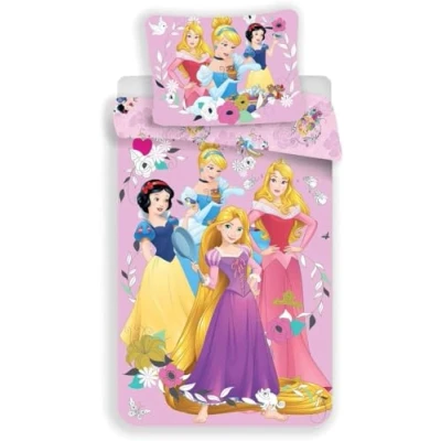 Imagen de Jerry Fabrics Juego de funda nórdica 140 cm x 200 + almohada 50 70 (2 piezas, 100 % algodón), diseño princesas