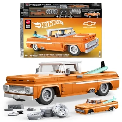 Imagen de Mattel Brick Shop Hot Wheels Camioneta Custom &#039;62 Chevy con 858 Piezas, Detalles realistas y Pegatinas para personalizarlo, Adultos coleccionistas niños niñas a Partir de 10 años, JFT20