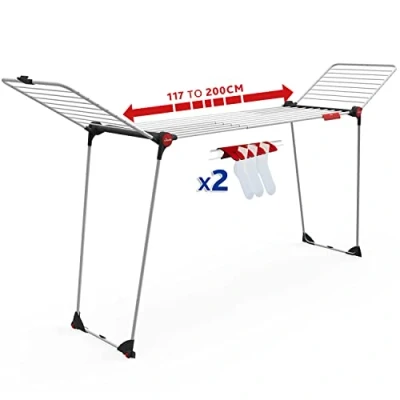 Imagen de Vileda Infinity Flex, Tendedero Grande, Estante Telescópico Extensible, Secadora ya Montada, Alas Altas