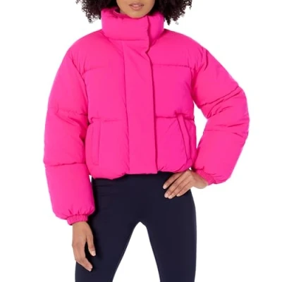 Imagen de Amazon Essentials Chaqueta Corta Acolchada (Disponible en Tallas Grandes) Mujer, Rosa Fluorescente, L