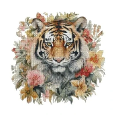 Imagen de in me, The Tiger sniffles Rose, kit de punto cruz contado, algodón 14 quilates, 150 x puntadas, 26 cm, contado con tigre y flor
