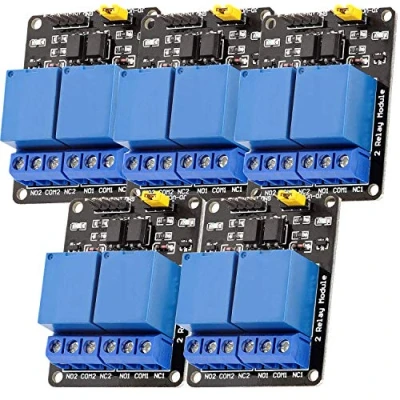 Imagen de AZDelivery 5 pcs 2 Canales Modulo Rele 5V con Optoacoplador Low Level Trigger Compatible Arduino E Book Incluido!