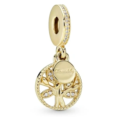 Imagen de Pandora Icons Colgante con diseño de árbol genealógico chapado en oro 14 quilates circonitas cúbicas transparentes