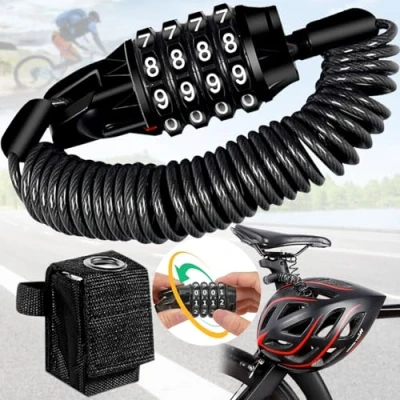 Imagen de Weploda Candado de Bicicleta, Bicicleta Combinacion, cable para casco bicicleta,180 cm/70,8 pulgadas, bicicletas, motocicletas, cochecitos (con bolsa almacenamiento)