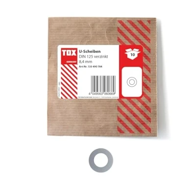 Imagen de TOX Arandelas 8,4 mm, galvanizadas, DIN 125, protección contra daños, múltiples posibilidades de aplicación, 10 unidades en embalaje papel resellable y ecológico, 133490784