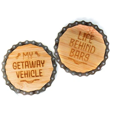 Imagen de Boxer Gifts Juego de Posavasos Cadena para Bicicleta Bars &amp; Getaway Divertido Regalo temático él Ideal cumpleaños, Navidad, Día del Padre