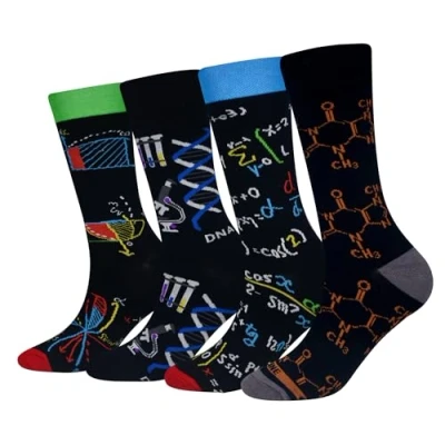 Imagen de Cansok calcetines de Matemáticas Física Química Ciencia becerro la tripulación novedad hombre 4 pares