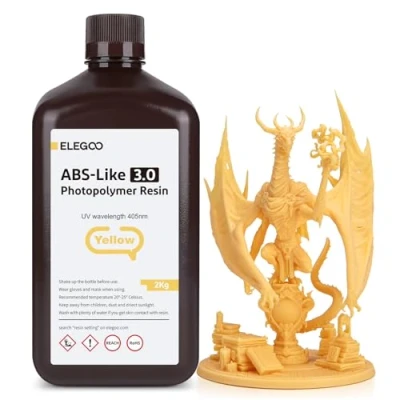 Imagen de ELEGOO Resina ABS Like 3.0 de 405 nm, Rápida UV LCD Alta Precisión, No Quebradiza, Tóxica para Impresora 3D LCD/DLP Fotopolímero 2000g Amarillo