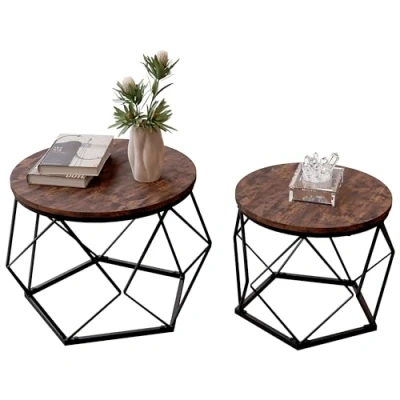 Imagen de Vida Designs Mesas Nido, Hierro ingeniería, Madera Oscura, Large/Small : H 40/36 x W 48/40 D cm, 2 Unidades