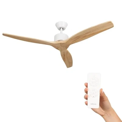 Imagen de Mellerware Ventilador de Techo con Mando a Distancia Brizy! 30 W 6 Velocidades Ultra silencioso Función Verano Invierno Temporizador 3 Aspas 132 Diámetro Motor DC Light Wood