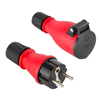Imagen de Electraline 92383 Paquete de 1 Clavija Enchufe Schuko + Base Aerea Profesional, Protección IP54, con Tornillo retenedor para facilitar el cableado, Rojo, Confezione da