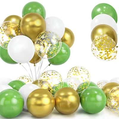 Imagen de 30 Piezas Globos Verdes Salvia y Dorados, 12 Pulgadas Dorados Cromado Metalizados Confeti Globos, Latex Helio Blanco con Cinta para Cumpleaños Boda Niños Baby Shower Fiesta Decoración