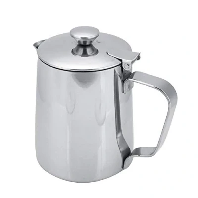Imagen de Taza de café acero inoxidable, jarra para espumar leche, con tapa, leche Arte del (350ml)
