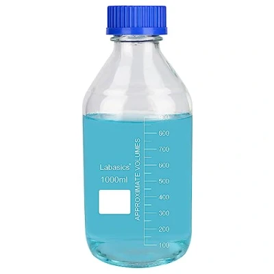 Imagen de Labasics Circular Medios de Comunicación Almacenamiento Botella con Gl45 Azul Tornillo Sombrero, Vidrio Claro Ancho Boca Graduación Reactivos Media Lab