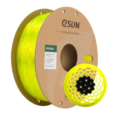 Imagen de eSUN Filamento TPU 95A 1.75mm, Flexible Impresora 3D TPU, Precisión Dimensional +/ 0.05mm, 1KG Carrete (2.2 LBS) para de Impresión 3D, Amarillo Transparente