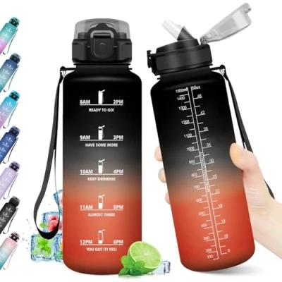 Imagen de Botella Agua 1.5L, Cantimplora con Marca de Tiempo, Pajita, Reutilizable y sin BPA, Gimnasio, Motivacional para Escuela, Oficina, Cámping, Running, Bicicleta