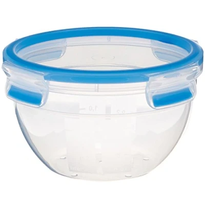 Imagen de EMSA Caja Redonda de 1,1 litros Clip &amp; Close, Cristal, Transparente/Rojo, 35 x 25 10 cm