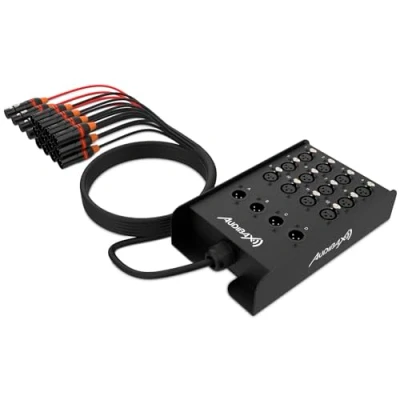 Imagen de Audibax Snake 12 Caja de Escenario Entradas y 4 Salidas DI Alto Rendimiento Cable Incluido 15 Metros Cables Negros Entrada Rojos Salida Stagebox Multicore
