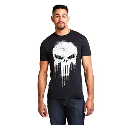 Imagen de Marvel Avengers Punisher Skull Camiseta, Negro (Black Blk), Large (Talla del Fabricante: Large) para Hombre