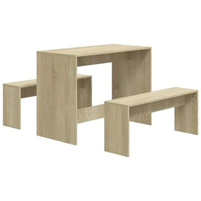 Imagen de vidaXL Juego de Comedor 3 Piezas Exterior Terraza Patio Balcón Cocina Silla Mesa Asiento Muebles Decoración Contrachapada Color Roble Sonoma