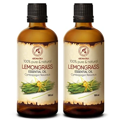 Imagen de Limoncillo Aceite Esencial 2x100ml Cymbopogon Flexuosus India 100% Natural &amp; Puro Hierba de Limón para Aromaterapia Salud Relajación Masaje Difusor Aroma Lámpara