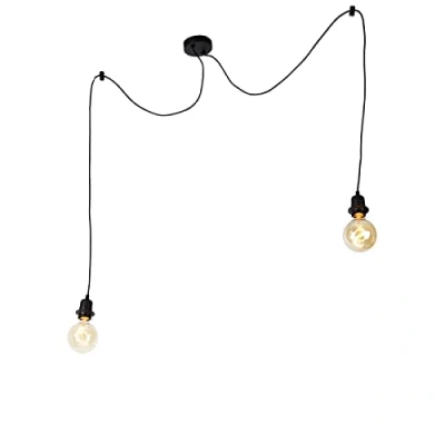 Imagen de Qazqa Moderno Lámpara colgante negra CAVA 2 Acero Redonda/Alargada Adecuado para LED Max. x 60 Watt