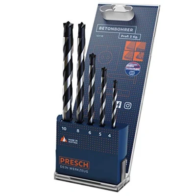 Imagen de Presch Brocas Hormigón Profesional 5 pzas. Pared con Vástago Cilíndrico de Percusión para Hormigón, Piedra, Mampostería y Mármol Ø 4 10 mm