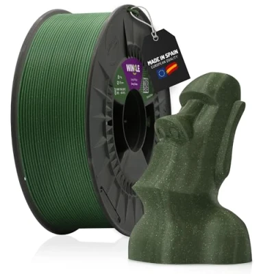 Imagen de WINKLE Filamento PLA HD Glitter (Partículas) Verde Militar Impresora 3D 1,75mm 300g Precisión Dimensional Aspecto Purpurina Bobina