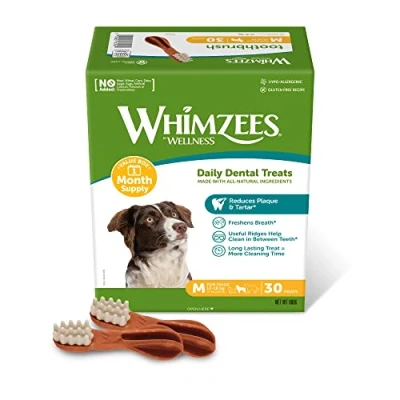 Imagen de WHIMZEES By Wellness Cepillo de dientes, caja mensual, masticables para perros naturales y sin cereales, palitos dentales razas medianas