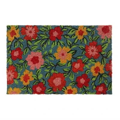 Imagen de Relaxdays Felpudo Fibra de Coco, Tapete Puerta, con Flores, 40x60cm, Exterior, Interior, Base Antideslizante, Multicolor