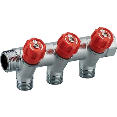Imagen de Colector Macho Hembra 3/4 con grifería roja 3 salidas 1/2 QUICK PLOMBERIE