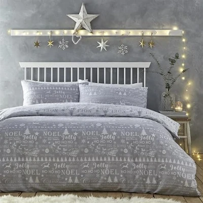 Imagen de Charlotte Thomas Jolly Christmas Juego de Funda edredón y Almohada para Cama Matrimonio, Color Gris