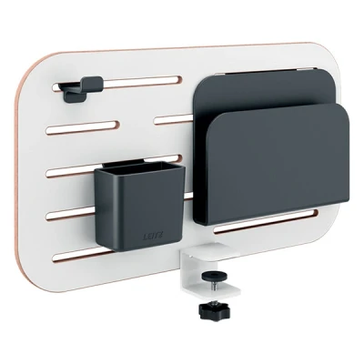 Imagen de Leitz 65480000 Organizador de Escritorio Pequeño Ergo, Compatible con Escritorios hasta 35mm Grosor, Ranuras para Colgar, Montaje Abrazadera, 42cm x 25cm, Gama Blanco