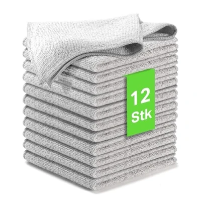 Imagen de Kemes Juego de 12 paños limpieza microfibra, sin rayas, 30 x cm (gris, 12)