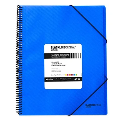 Imagen de Grafoplas 39834230 Carpeta con Espiral de 40 Fundas, A4, Polipropileno, Color Azul, Maxiplás Blackline Cristal