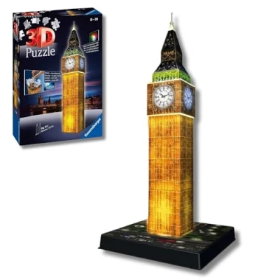 Imagen de Ravensburger Puzzle 3D, Big Ben Edición Especial con LED, Edad recomendada 8+, 216 piezas de puzle plástico numeradas + 9 accesorios módulo luminoso LEDs instrucciones