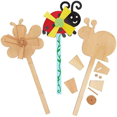 Imagen de Baker Ross FC709 Molino de Viento Madera Insectos Juego 4, Manualidades para niños