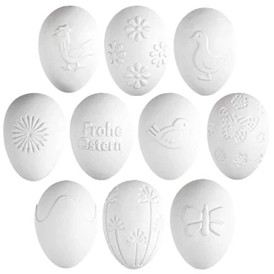 Imagen de Ideen mit Herz Huevos decorativos con adornos en relieve blanco Ø 4 cm / 5,8 de alto 10 diseños diferentes unidades