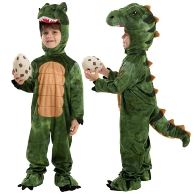 Imagen de Spooktacular Creations Disfraz de T Rex realista verde para niños, mono dinosaurio con huevo juguete fiesta disfraces Halloween (3T (3 4 años))