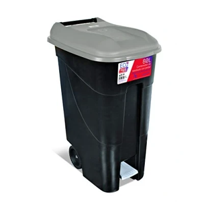 Imagen de Tayg Tapa Gris Contenedor de residuos 80 litros con Pedal, Base Negra (433009)