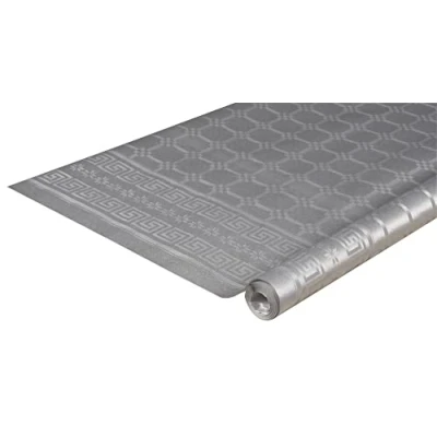 Imagen de Pro Nappe Ref R480652I Mantel de Papel damasco desechable en rollos 6 M largo X 1,20 ancho Color plata metalizado con un patrón universal chic y clásico Caja 12
