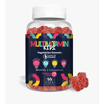 Imagen de Gominolas Multivitaminas para Niños Ositos de Gominola con Vitaminas y Minerales Sabor Fresa Sin Azúcares, Aditivos ni Gluten 60 Gummies