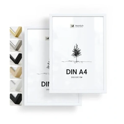 Imagen de Heimlich® 2xMarco de fotos A4 Blanco Madera marcos cuadros Vidrio Acrílico Irrompible Grano Visible Duradero Fácil Colgar Para Decoración Pared y Hogar marco