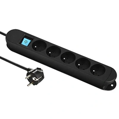 Imagen de Electraline 30922 Regleta Profesional con 2 Imanes de Fijación 5 Tomas 16A Cable 3M H05VV F 3G1.5mm² Negro
