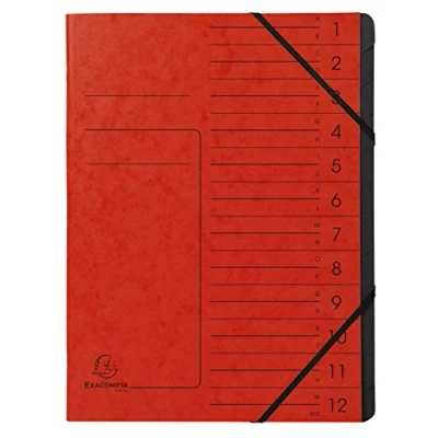 Imagen de Exacompta 541205E Clasificador grapado con gomas (12 compartimentos, interior en cartulina reciclada, A4, color rojo