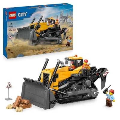 Imagen de LEGO City Buldócer Amarillo Vehículo de Obra Juguete para Construir 3 Minifiguras, Walkie Talkie, Herramientas y Señales Tráfico Regalo Cumpleaños Niños 8+ Años 60466